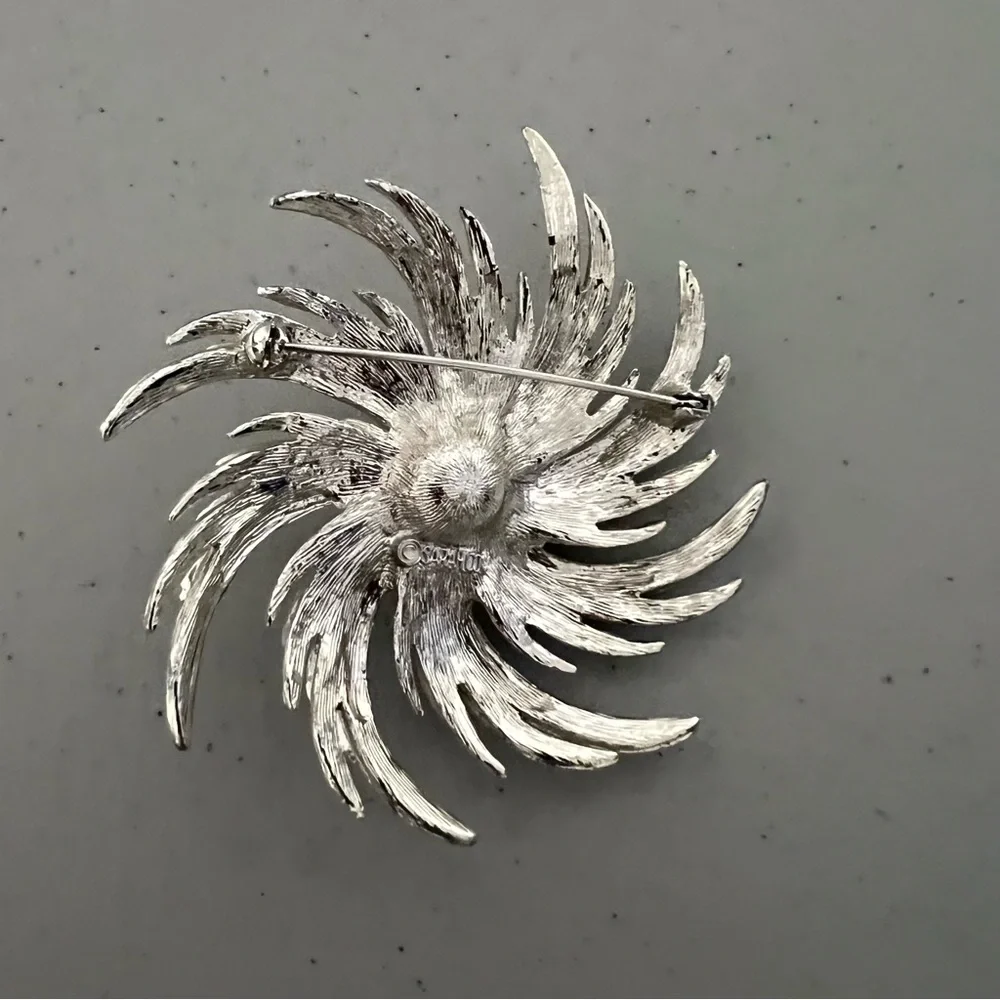 Sarah Coventry Silver with Faux Pearl Pinwheel Brooch Vintage
